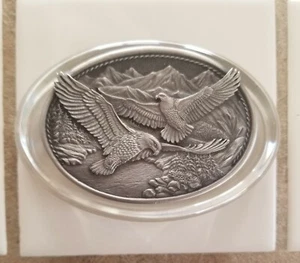 Heritage Metalworks Fine Pewter Eagles & Mountains Glass Paperweight - Picture 1 of 2