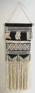 AZTEC WALL RUG LARGE CREAM & BLACK COTTON HANGING WALL RUG 100CM x 40CM - Picture 1 of 3