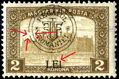 Romania Hungary 1919 CLUJ Parlament 2 LEI   PLATE FLAW: open large sluice - Image 1 of 4