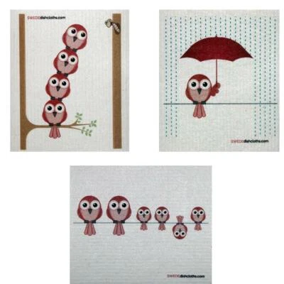 SWEDEDISHCLOTHS Swedish Dishcloth Set of 3 each Swedish Dishcloths Mixed Redbirds Design