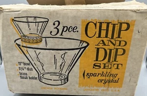 Vintage Mid Century Modern Two Tiered Chip + Dip Bowl Set Comes With Orig Box - Picture 1 of 9