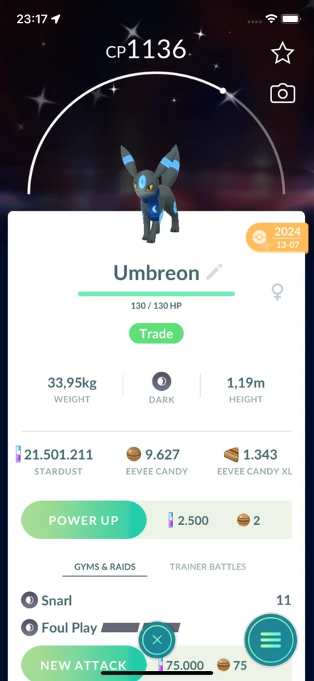 ✨Pokemon | SHINY Costume Black Night Scarf Umbreon | Registered 20k Dust ONLY✨ - Image 1 of 1