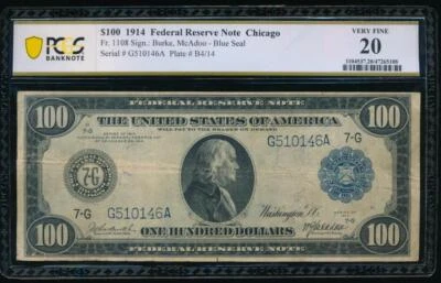 AC Fr 1108 1914 $100 FRN Chicago PCGS 20 Burke/McAdoo NICE TYPE!!! - Image 1 of 2
