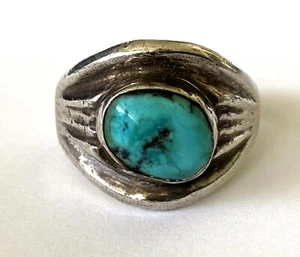 Vintage Native American Turquoise Sterling Silver 925 Ring Size 11.75 Patina - Picture 1 of 12