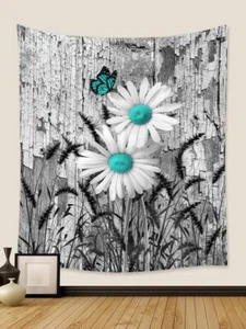 Wall Hanging ‘Teal & White Daisies’ Modern Design 73x95cm, Comes With 2 Hooks - Picture 1 of 10