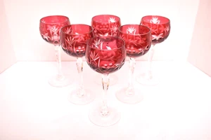 SET 6 BOHEMIAN CZECH CUT TO CLEAR CRYSTAL CHAMPAGNE WINE GLASSES GOBLET RED HOCK - Picture 1 of 8
