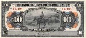 Mexico / Chihuahua  10  Pesos  ND. 1913  Series A  Uncirculated Banknote  - Picture 1 of 2