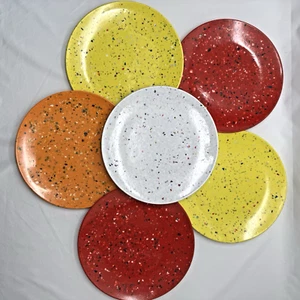 Set/6 ZAK DESIGNS Melamine Multicolor Confetti 11" DINNER PLATES Speckled Retro - Picture 1 of 4
