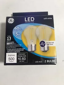 GE LED LIGHTING Decorative Clear Finish 60W/5W Soft White 2 Bulb Blunt Tip 23444 - Picture 1 of 3