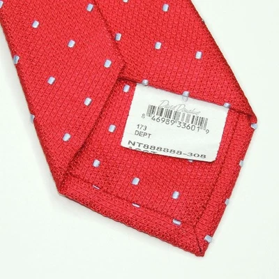 David Donahue 手工制作全新无标签红色编织灰色圆点男式丝绸领带状况完好 — 第 1/2 张图片