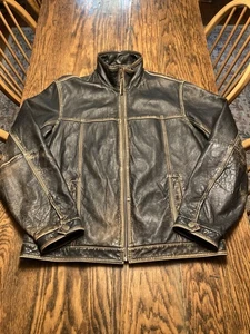 Giacca di pelle Tommy Bahama marrone cioccolato FZ taglia M moto rocker invecchiato 🔥 - Foto 1 di 17