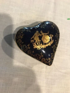 Vig Paar LIMOGES herzförmige Schmuckschatulle Castel Frankreich kobaltblau 2 1/4" - Bild 1 von 4