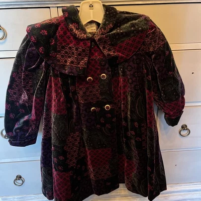Abrigo de Terciopelo Niñas Rothschild De Colección Talla 4/5 Unión Hecho en EE. UU. Cuello Eduardiano Foto 1 de 4