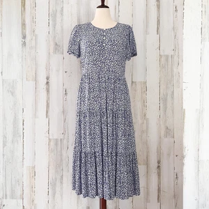 Blaues schickes Blumen Stufen Midikleid M Boho Bauern Trad Frau Garten Party - Bild 1 von 9