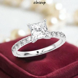 IGI GIA  Lab Grown Diamond Wedding Ring 950 Platinum 1.35 Ct Princess Cut Size 6 - Picture 1 of 11