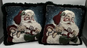 Vintage American Weavers 1998 Gobelin Kissen Santa Urlaub Dekor Überwurf 15" Paar - Bild 1 von 4