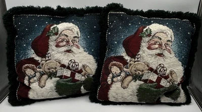 Almohada tapiz vintage American Weavers 1998 Santa decoración navideña tiro 15" par Foto 1 de 4