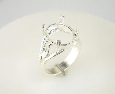 Oval Cabochon Solitaire Side Deco Ring Setting Sterling Silver - Image 1 of 4