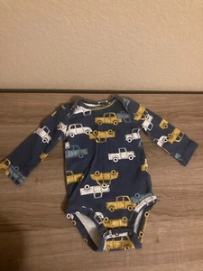 Carter's Bodysuit 3 Months Blue Vehicle Car Print Long Sleeve Snaps 100% Cotton - Picture 1 of 3