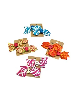 Hair Bows Sugar Skull Clips Womens Girls Day of The Dead - Image 1 of 4