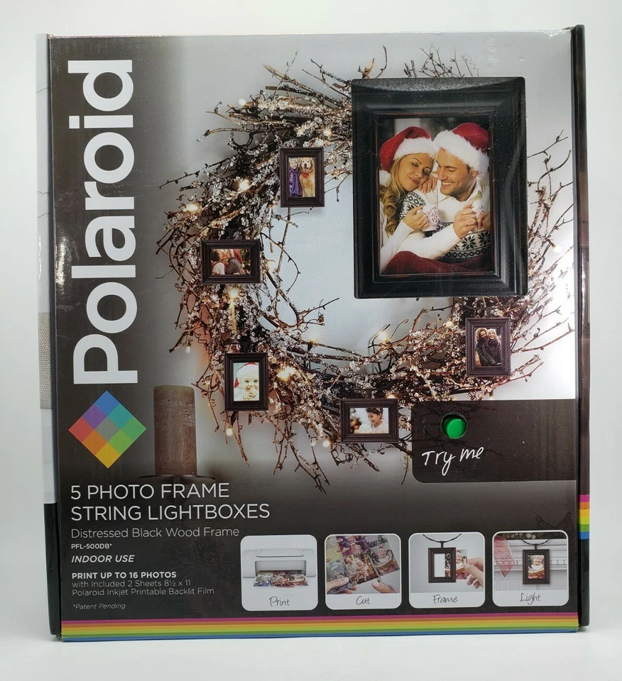 Conjunto de 5 luces de cadena para marco de fotos Polaroid para coronas barandillas decoración navideña Foto 1 de 4