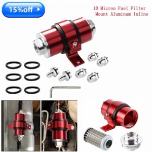 RED 10 Micron Inline Fuel Filter + 6AN 8AN 10AN Adapter Fitting An6 Fuel Filter - Picture 1 of 8