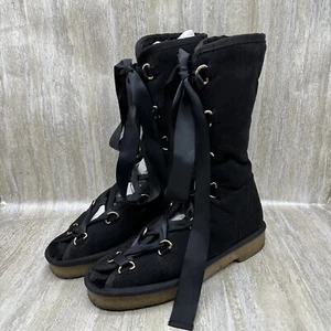 FR X FP Free People Lace Up Gladiator Boots Vegan Suede Ballet Peep Toe Ribbon - Picture 1 of 11
