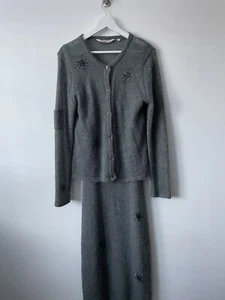 Vintage Grey Embellished Mohair Blend Dress & Cardigan Set Size 8-10 - Picture 1 of 6
