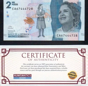 Colombia - 2000 Pesos 2021 BANKNOTE UNCIRC COA MONEY CURRENCY - Picture 1 of 2