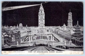 VISTA DE DREAMLAND EN LA NOCHE CONEY ISLAND NUEVA YORK POSTAL ANTIGUA #1 1906 - Imagen 1 de 2