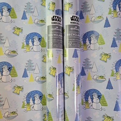 Star Wars Gift Wrap 50sqft, 2 Rolls Wrapping Paper Christmas Yoda Blue - Image 1 of 2