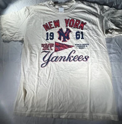 复古纽约洋基队白色 1961 年赛季 Maris Mantle Gildan 重棉 LGE — 第 1/4 张图片
