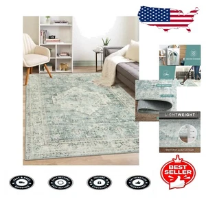Non-Slip Sage Green Floral Area Rug - Perfect for Nursery, Living Room, Dining - Picture 1 of 9
