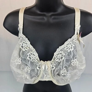 NWT Vtg JUST MY SIZE 1992 Second Skin Satin Sheer Embroidered 42D White Bra - Picture 1 of 8