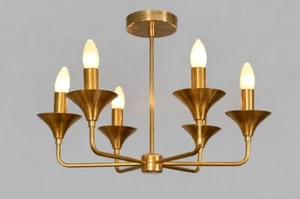 Mid Century Sputnik chandelier Six Light Modern Raw Brass Light Fixture. - Picture 1 of 9