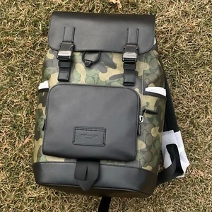 Coach Track Backpack In Signature Canvas With Camo Print Green Black CL943 — New - Picture 1 of 5