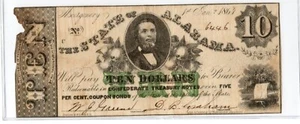 Alabama State Notes CR1, CR4B & CR14 - 1863/64 $1 50c $10 - 3 notes - Civil War! - Picture 1 of 6