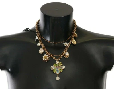 DOLCE & GABBANA Necklace Gold Brass Crystal Floral Statement Charms RRP $2600 - Image 1 of 4
