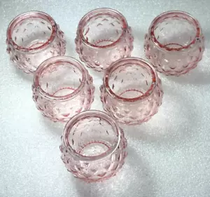 Tea Light Votive Candle Holder Glass Candle Holders ~ Diamond Pink Set of 6 - Picture 1 of 7