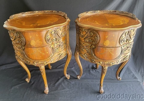 Pair of Vintage French Style Side End Lamp Tables Nightstands Cover