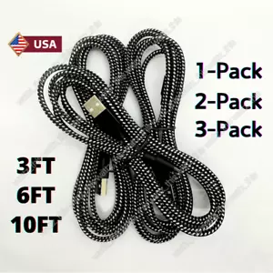 3/6/10Ft Braided Micro USB Cable Samsung S7 S6 LG Android Charger Charging Cord - Picture 1 of 13