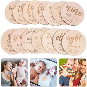 14pcs Wooden Baby Monthly Milestone Cards for Baby First Year Growth Photography - Picture 1 of 16