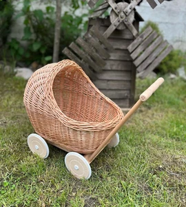 NEW! Wicker doll stroller baby doll carriage wood baby doll pram toy buggy - Picture 1 of 5