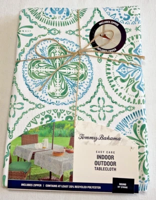 MANTEL TOMMY BAHAMA FÁCIL CUIDADO INTERIOR EXTERIOR AZUL VERDE 70 PULGADAS REDONDO NUEVO EN PAQUETE Foto 1 de 2