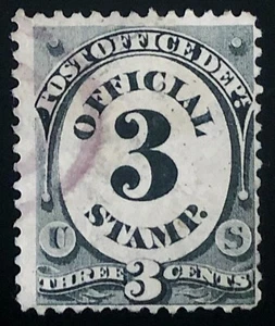 US 1873 #O49 Black 3c Post Office Dept Official VF-XF Thin Used - Picture 1 of 3