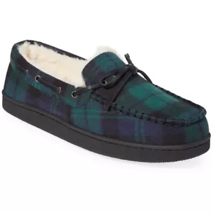 Club Room Men's Green Blue Plaid Moccasin Slippers Small* - Picture 1 of 1