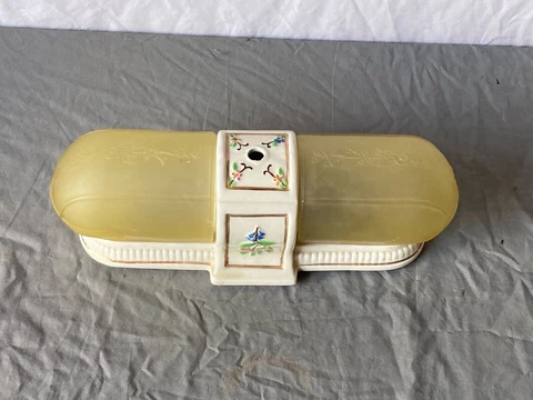 Antique Ceramic Floral Ceiling Light Amber Stained Glass Slip Shades Vtg 276-22E Cover