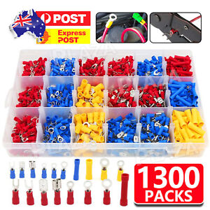 1300X Assorted Insulated Crimp Spade Set Terminals Electrical Wire Connector Kit