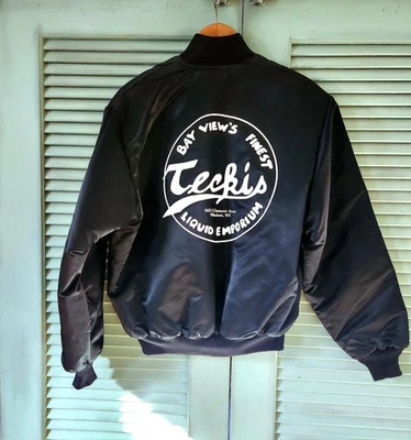 Винтажная черная атласная куртка-бомбер: мужская средняя, 80-е 90-е, птичка, сделано в США - Изображение 1 из 4