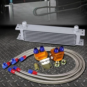 SILVER 9 ROW 10AN ENGINE/TRANSMISSION OIL COOLER W/SILVER FILTER RELOCATION KIT - Picture 1 of 8